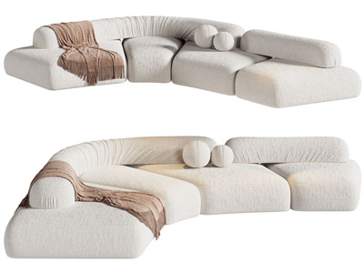 现代弧形奶油风多人沙发