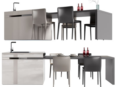 现代水吧台餐桌椅组合3d模型 现代水吧台餐桌椅组合