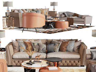 现代欧式双人沙发 贵妃椅和茶几组合