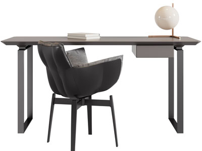 现代长方形书桌椅组合3d模型 现代长方形书桌椅组合