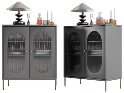 现代中古风餐边柜 摆件组合