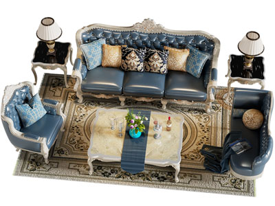 欧式多人 单人沙发 贵妃椅和茶几组合