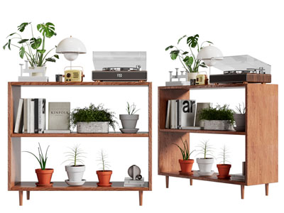 现代实木玄关柜 唱片机 书籍