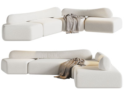 现代奶油风转角多人沙发