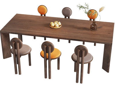 现代实木长方形餐桌椅组合3d模型 现代实木长方形餐桌椅组合