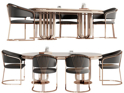 现代轻奢椭圆形餐桌椅组合3d模型 现代轻奢椭圆形餐桌椅组合