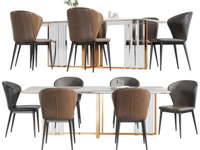 现代轻奢长方形餐桌椅组合3d模型 现代轻奢长方形餐桌椅组合
