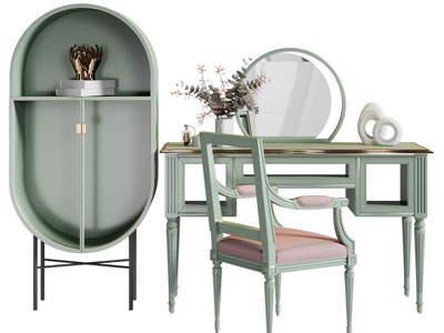 美式化妆 梳妆台 边柜3d模型 美式化妆 梳妆台 边柜