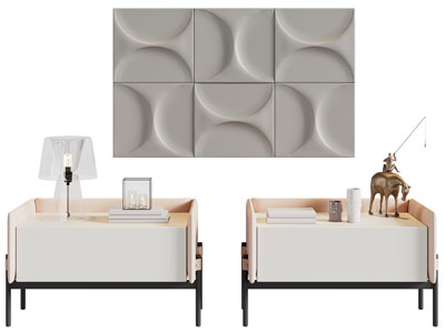 现代床头柜 摆件
