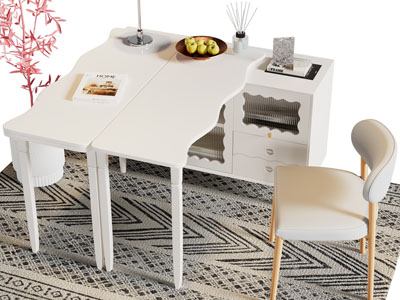 现代带收纳柜的餐桌椅组合3d模型 现代带收纳柜的餐桌椅组合