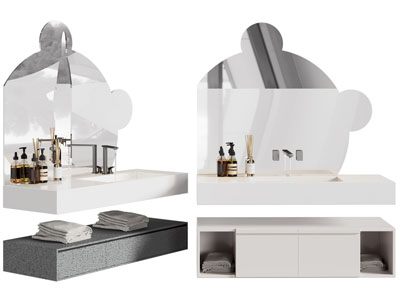 现代悬挂式洗手台 镜子