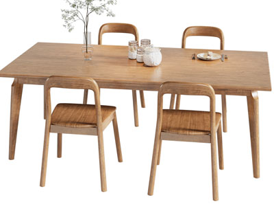 北欧实木长方形餐桌椅组合3d模型 北欧实木长方形餐桌椅组合