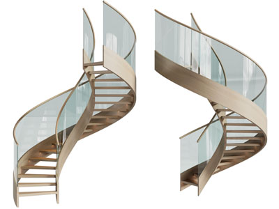 现代玻璃扶手旋转楼梯3d模型 现代玻璃扶手旋转楼梯