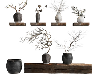 侘寂风陶艺器皿 花瓶花卉摆件组合