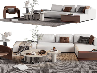 现代转角多人沙发 休闲椅子和茶几组合