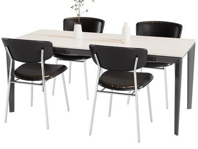 现代黑白长方形餐桌椅组合3d模型 现代黑白长方形餐桌椅组合