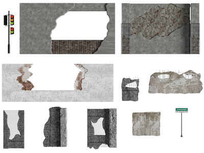 工业风loft做旧残破的混凝土背景墙3d模型 工业风loft做旧残破的混凝土背景墙
