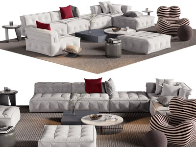 现代布艺多人沙发 懒人沙发和茶几组合