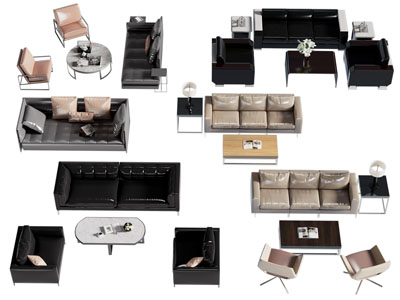 现代多人 双人沙发和茶几组合