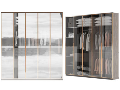 现代玻璃柜门的衣柜3d模型 现代玻璃柜门的衣柜