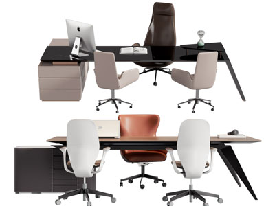 现代老板台 老板桌椅组合3d模型 现代老板台 老板桌椅组合