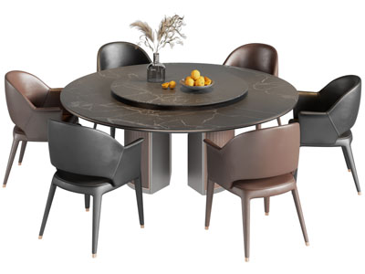 现代圆形带转盘的餐桌椅组合3d模型 现代圆形带转盘的餐桌椅组合