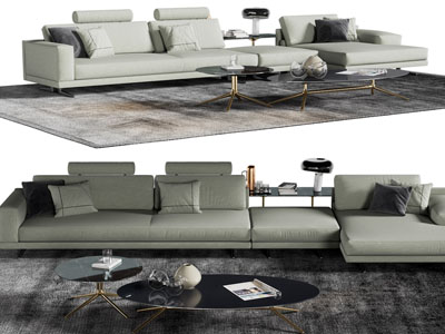 现代多人沙发和茶几组合