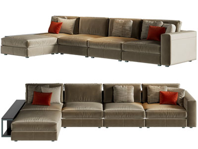 现代布艺转角多人沙发