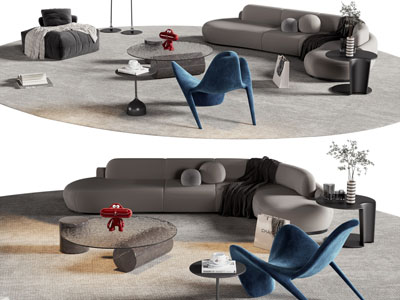 现代弧形多人沙发 休闲椅子和茶几组合