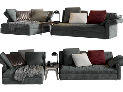现代布艺多人沙发
