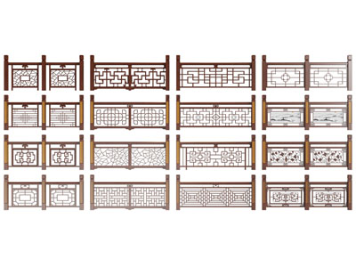 新中式实木围栏 护栏 栏杆3d模型 新中式实木围栏 护栏 栏杆