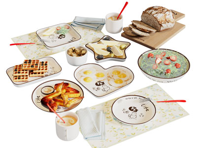 现代餐盘 点心 薯条 饮料水果食物