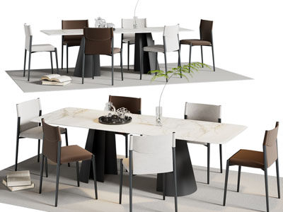 现代长方形大理石餐桌椅组合3d模型 现代长方形大理石餐桌椅组合