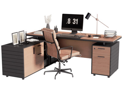 现代转角带收纳柜的老板台 老板桌椅组合3d模型 现代转角带收纳柜的老板台 老板桌椅组合