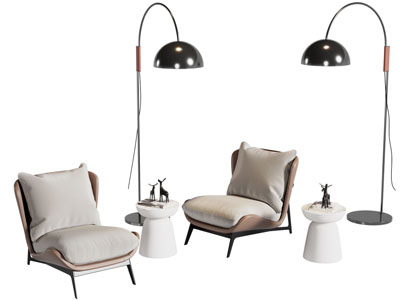 现代休闲椅子 边几 落地灯