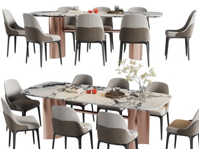 现代长方形餐桌椅组合3d模型 现代长方形餐桌椅组合