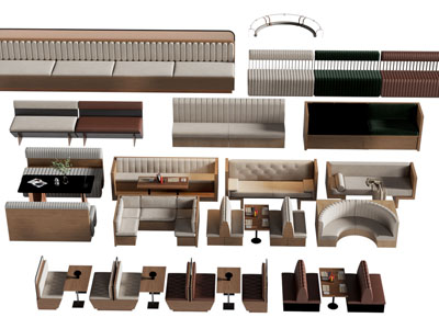 现代卡座餐桌椅组合3d模型 现代卡座餐桌椅组合