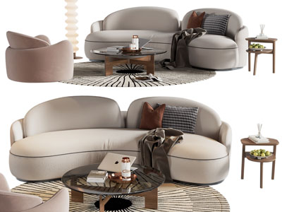 现代弧形多人沙发