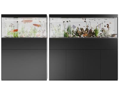 现代带收纳柜的鱼缸水族