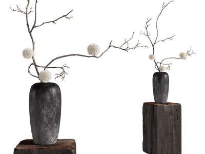 侘寂风花瓶花卉