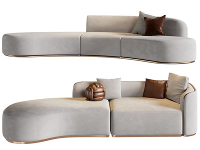 现代轻奢弧形多人沙发