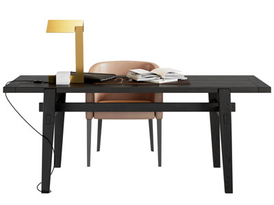 现代中古风书桌椅组合3d模型 现代中古风书桌椅组合