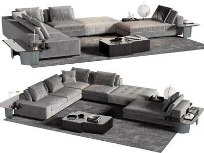 现代转角多人沙发 茶几组合