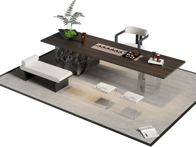 新中式茶桌椅组合3d模型 新中式茶桌椅组合