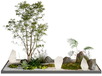 现代户外花坛树木 假山景观园艺小品