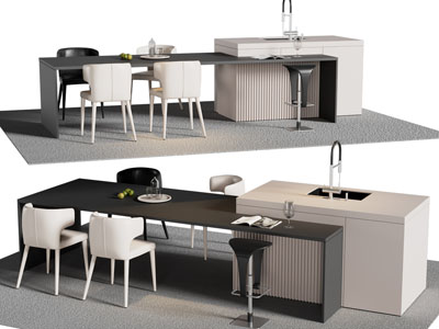 现代水吧台餐桌椅组合3d模型 现代水吧台餐桌椅组合