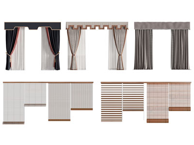 新中式布艺窗帘 拉帘 竹帘3d模型 新中式布艺窗帘 拉帘 竹帘