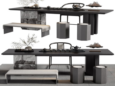 新中式茶桌椅组合3d模型 新中式茶桌椅组合