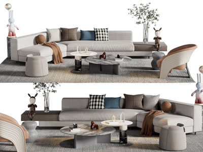 现代转角多人沙发 休闲椅和茶几组合