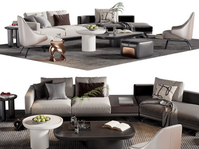 现代弧形多人沙发 休闲椅子 沙发凳和茶几组合